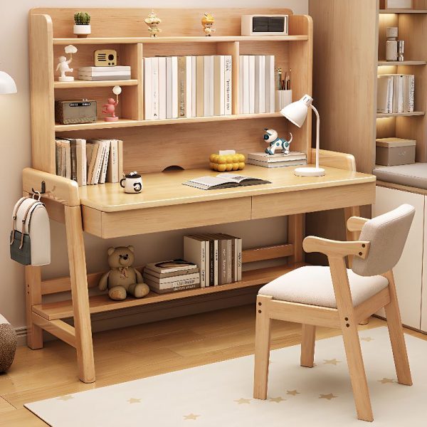 "Height-adjustable Rainproof Kids Computer Desk in Chalk/Rose/Light Blue with Storage, Shelf, Drawer, and Hutch"