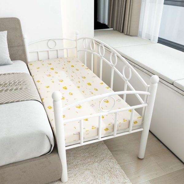 "Simplistic White Iron Standard Kids Bed with Guardrail for Gender Neutral"