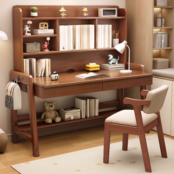 "Rainproof Wood Kids Computer Desk in Chalk/Pink/Blue with Storage, Shelf, Drawer, and Hutch"