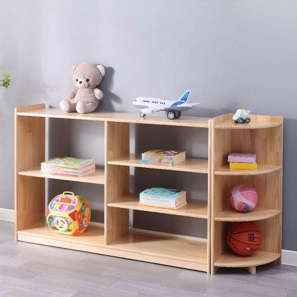 "Natural Finish Simplistic Standard Children's Bookshelf for Horizontal/Vertical Placement with Open Back and Wood Shelves, Standalone"