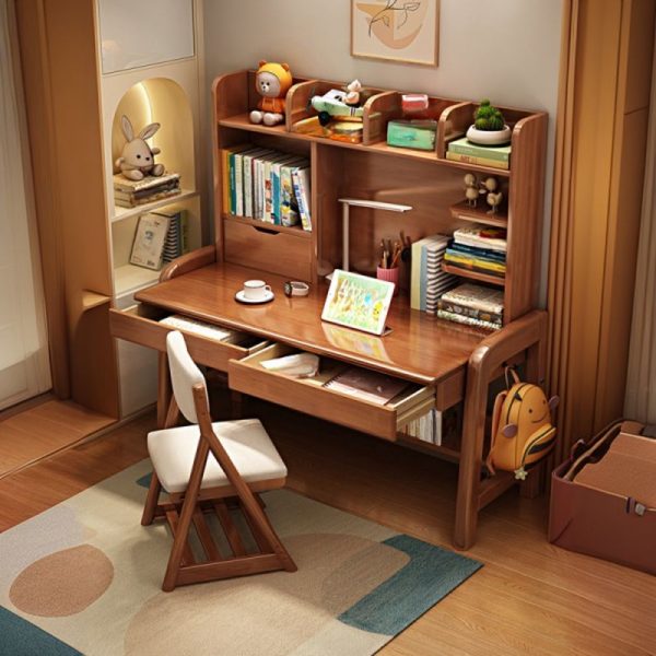 "Water-resistant Rubberwood Kids Computer Desk in White/Cerulean/Wood Grain with Storage, Shelf, Drawer, and Hutch"
