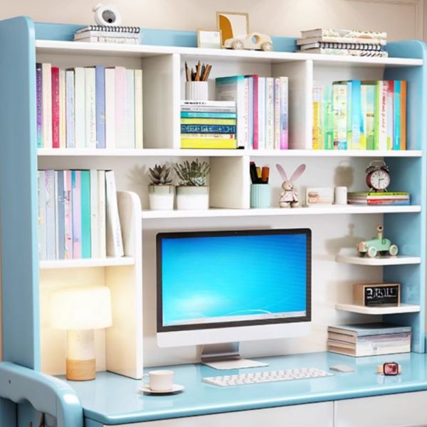 "Adaptable Height Water-resistant White/Brown/Wood Grain Kids Computer Desk with Storage, Shelf, Drawer, and Hutch"