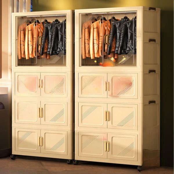 "Chalk-Colored Plastic Kids Wardrobe with Shelf, Clothing Rod, and Door"