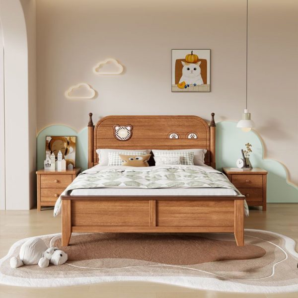 "Natural Finish Timber Standard Kids Bed with Cotton, Headboard, Footboard, Coir, Underbed"