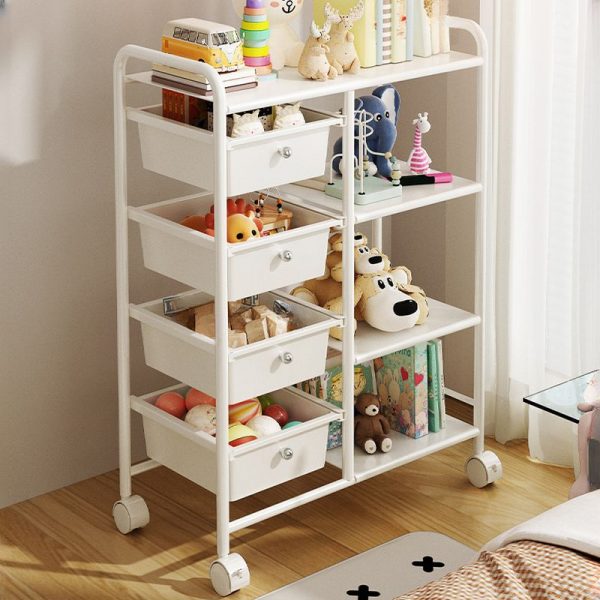 "Vertical Alloy Scratch Resistant Standard Kids Bookshelf Open Back with Swivel Wheels, 4 Shelves"