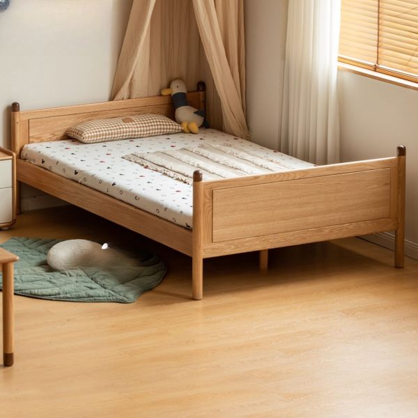 "Chic Wood Grain Art Deco Wood Standard Children Bed with Mattress, Headboard, Footboard & Detachable Guardrails"