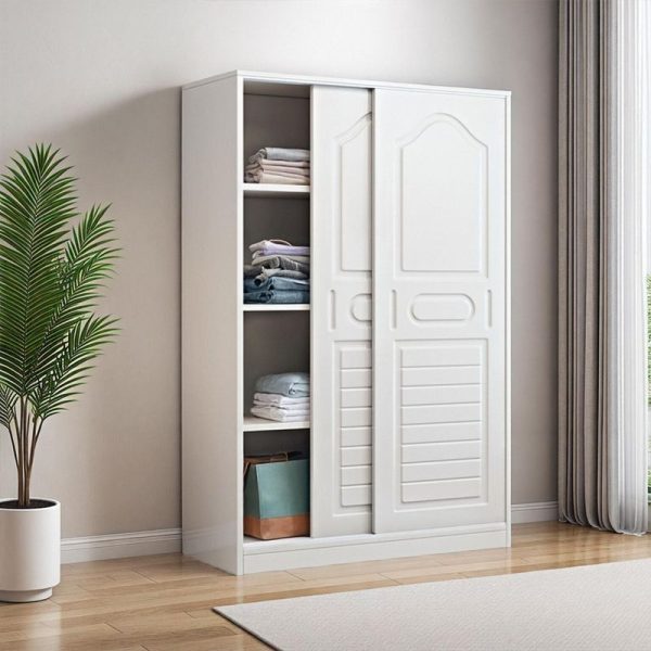 "Chalk-Colored Kids Wardrobe with Lumber Build, Shelf, Clothing Rod, and Door"