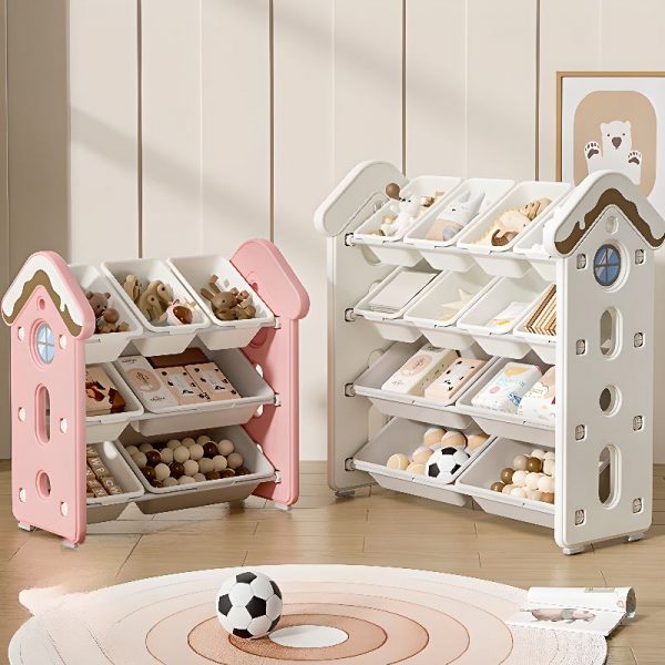 "Simplistic Polymer Vertical Standard Children's Bookshelf with Open Back, Standalone, 5/7/9 Bins Storage"