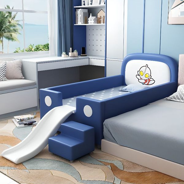 "Vibrant Cerulean Standard Kids Bed for Boy/Man+ with Fun Slide"