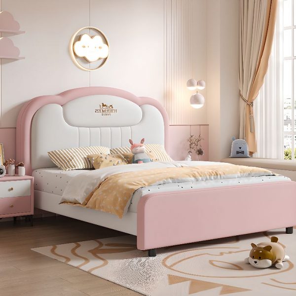 "Blush Contemporary Timber Standard Kids Bed with Genuine Leather, Coir Mattress & Headboard, Gender Neutral"