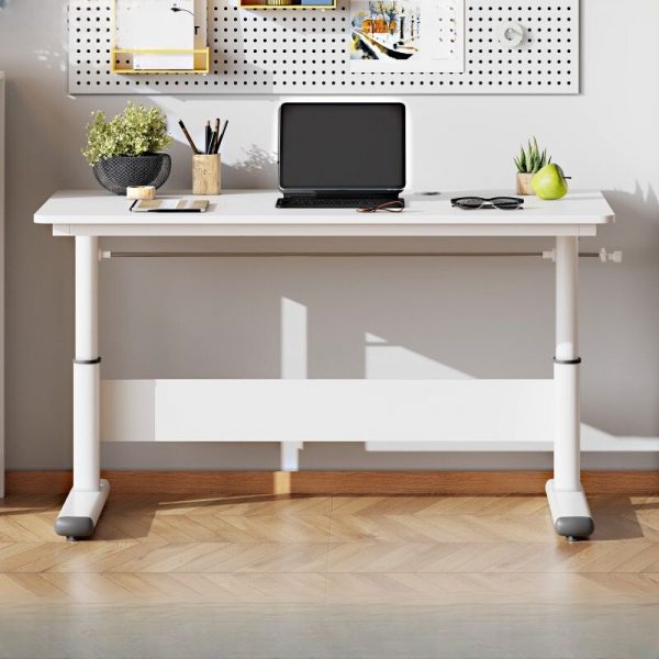 "Multi-levelled Metal Kids Computer Desk in Chalk/Unfinished Color with Storage Receptacle"