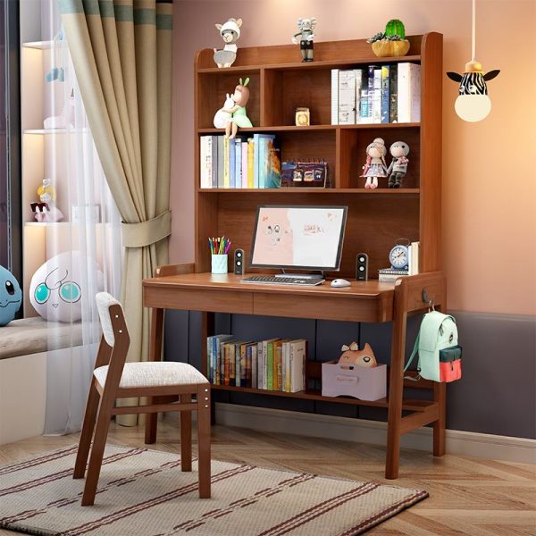 "Kids Computer Desk with Wood Top in Chalk/Azure/Unfinished Color, Storage, Shelf, Drawer, and Hutch"