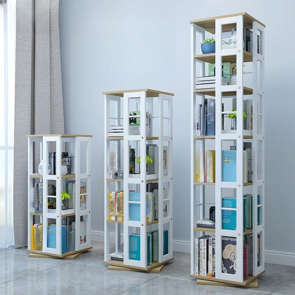 "Rotatable Standard Children's Bookshelf with 6/5/4 Shelves, Vertical Orientation, Open Back, Wood Material, Scratch-repellent, Double-sided"