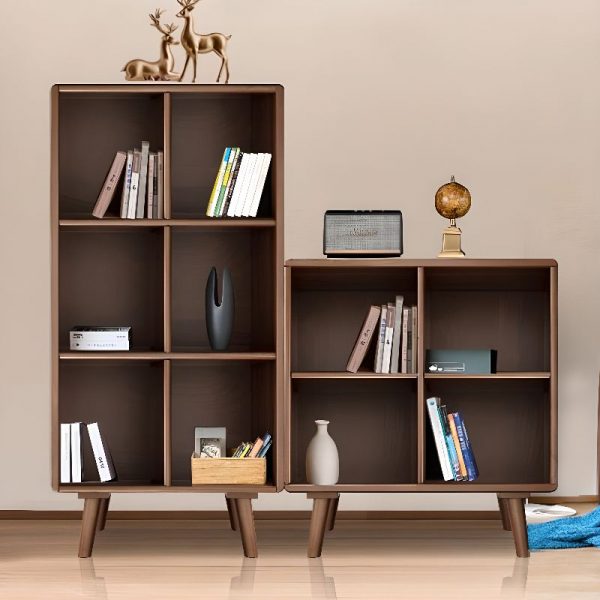 "Taupe Simplistic Checkered Kids Bookshelf, Pine Wood, 2/3 Shelves, Vertical/Horizontal, Closed Back, Standalone"