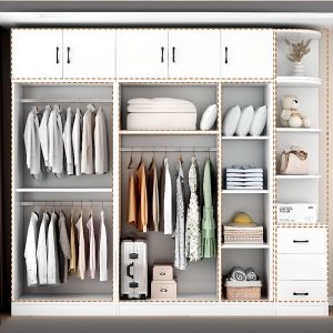 "Light-toned Wood Lumber Kids Wardrobe with Shelf, Compartment, Clothing Rod, and Door"