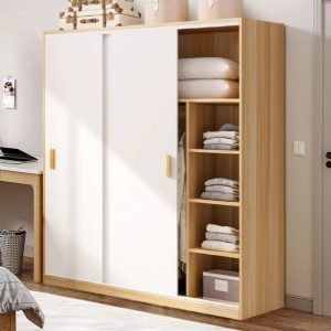 "Engineered Wood Kids Wardrobe with Shelf, Clothing Rod, and Door"