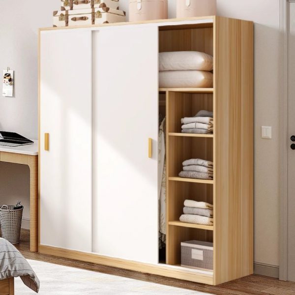 "Engineered Wood Kids Wardrobe with Shelf, Clothing Rod, and Door"