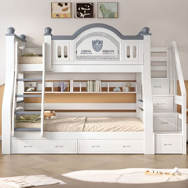 "6 Drawers/2 Drawers Underbed Storage Kids Bunk Bed with Book Cabinet & Ladder, Standard Bunk, Multiple Mattress Sizes"