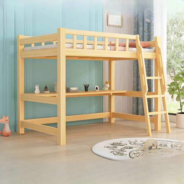 "Simple Wood Loft Ladder Children Loft Bed in Wood Grain with Coir and Guardrail"