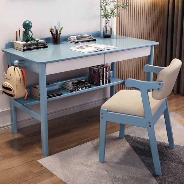 "Gray/Chalk/Natural Finish Lumber Scratch-defiant Children Computer Desk with Container, Shelf, 2 Drawers"