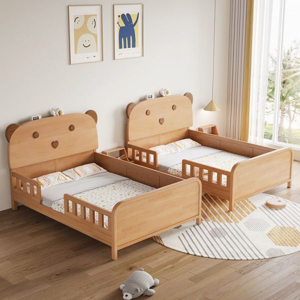 "Casual Style Natural Wood Type Standard Children Bed with Natural Wood Finish"