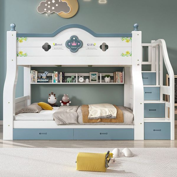"Nordic 2 Drawers Multiple Mattress Sizes Bunk Children's Bed with Headboard, Footboard, Book Organizer"