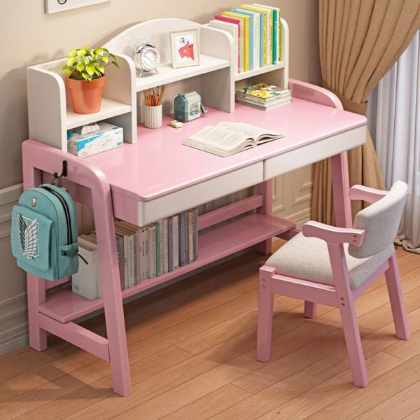 "Timber Moisture-proof Kids Computer Desk in Wood Grain/Auburn/White with Hutch and Repository, Compartment and Shelf"