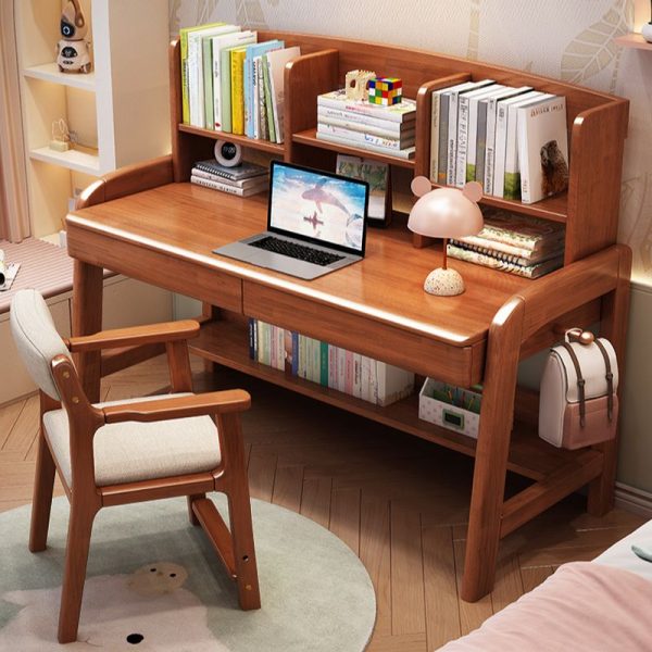 "2 Drawers Kids Computer Desk Hutch Shelf Repository Multi-levelled Reclaimed Wood Wood Grain/Light Brown/Chalk"