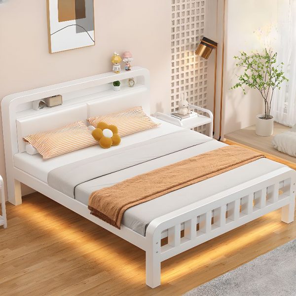 "Metal Panel Pu Leather Standard Children Bed with Footboard, Coir, Headboard"