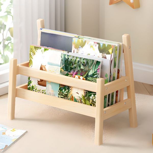 "Art Deco Wood Horizontal Standalone Standard Children's Bookshelf Closed Back with Shelf"