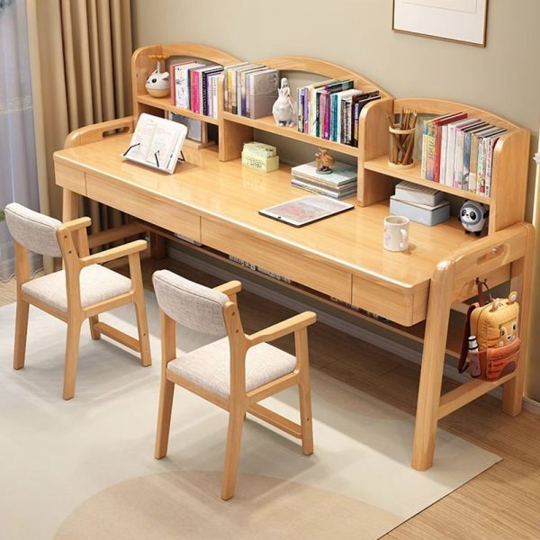 "Rubberwood Adjustable Kids Desk with Adaptable Height, Multi-Color Top, Storage, Shelf, 2 Drawers & Hutch"