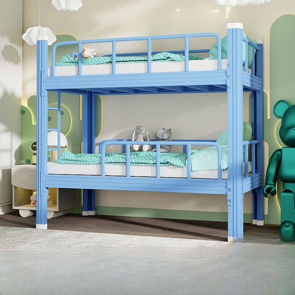 "Simple Iron Bunk Children's Bed with Coir Mattress, Standard Bunk Configuration, Ladder & Surrounding Guardrail"