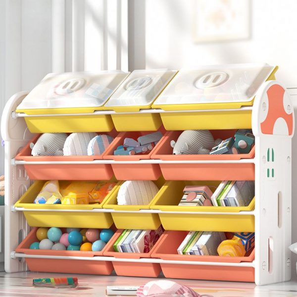 "Modern Polymer Kids Toy Organizer with Animal Theme, Adaptable Vertical/Horizontal Orientation, Closed Back, Independent Installation"