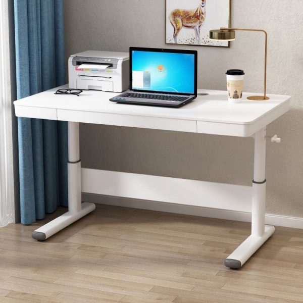"Adaptable Height Water-resistant Black/Clear/Wood Grain Vitreous/Lumber Kids Computer Desk with Storage Drawer"