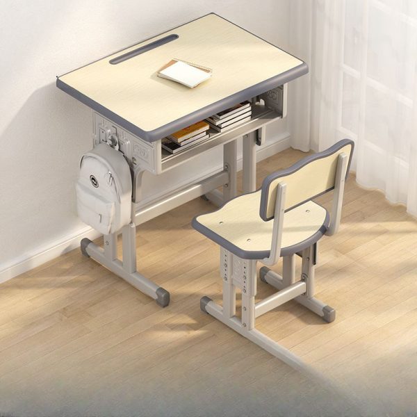"Adaptable Height Water-resistant Lumber Kids Computer Desk with Chair, Gray/Rose/Lime Green Top, Storage, and Shelf"